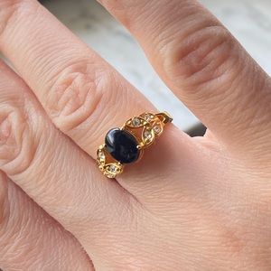 Vintage Gold Black Tourmaline Ring